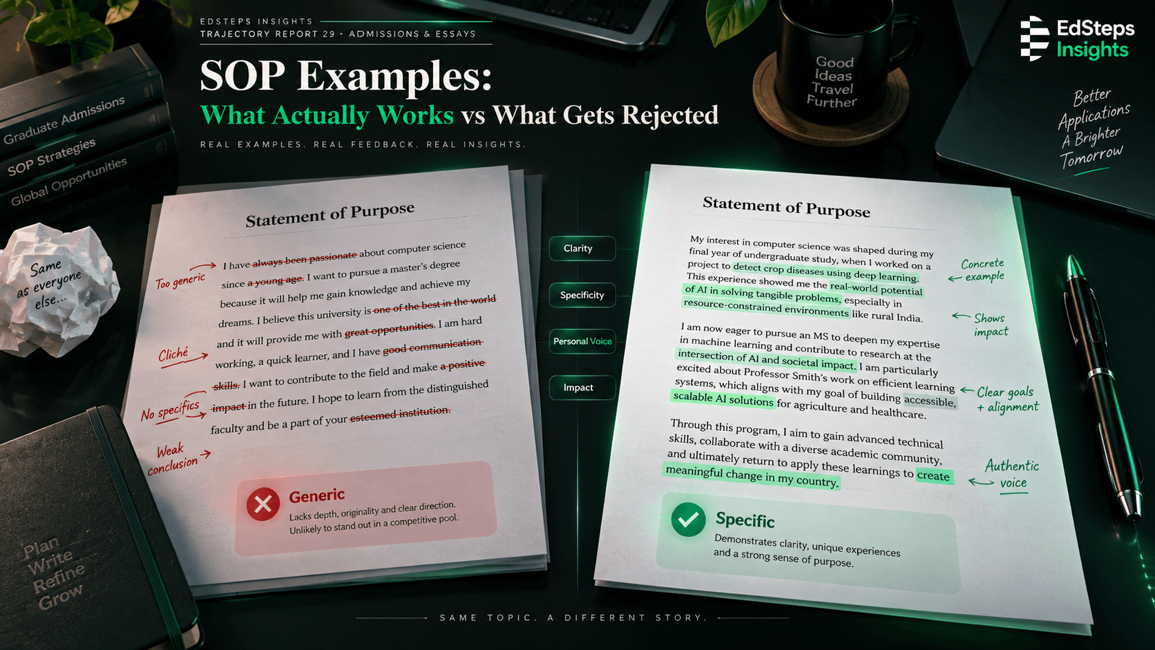SOP examples showing weak versus strong writing for Indian students applying abroad, 2026